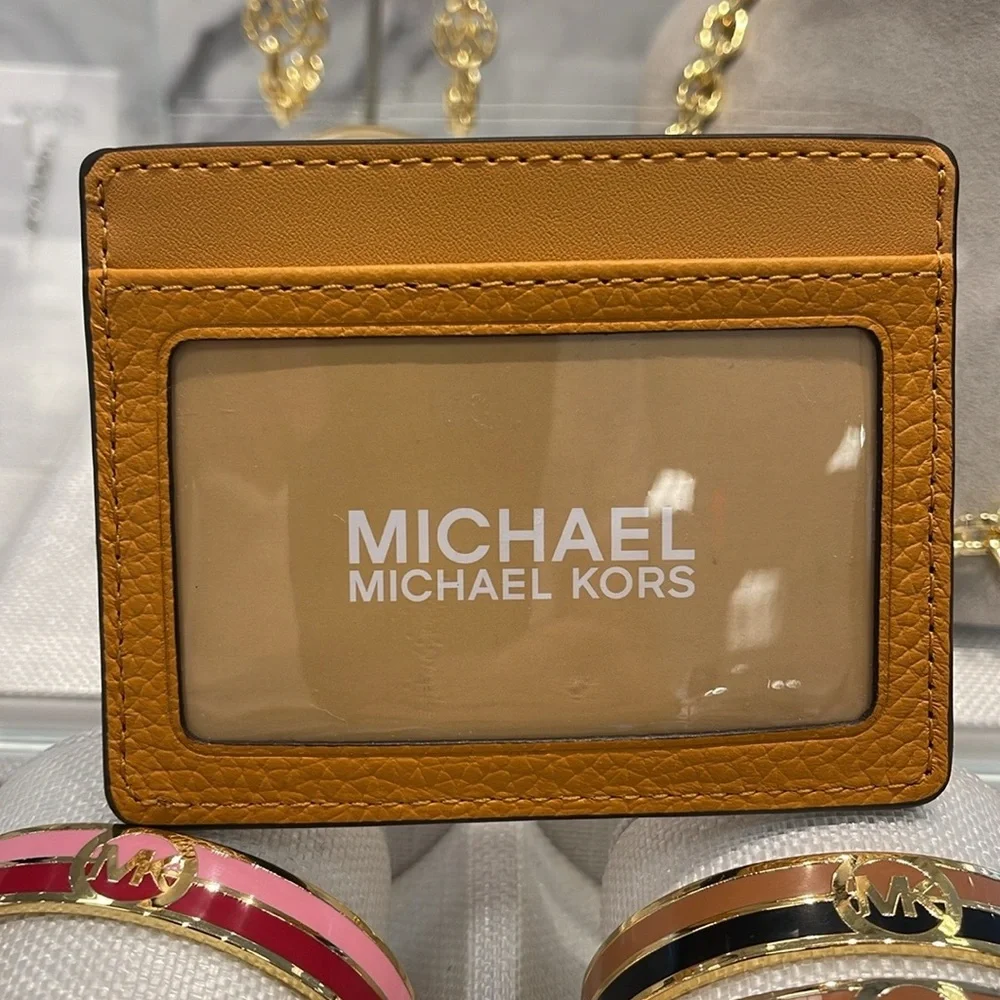 MICHAEL KORS Large Pebbled Leather Card Holder Case Cider NWT